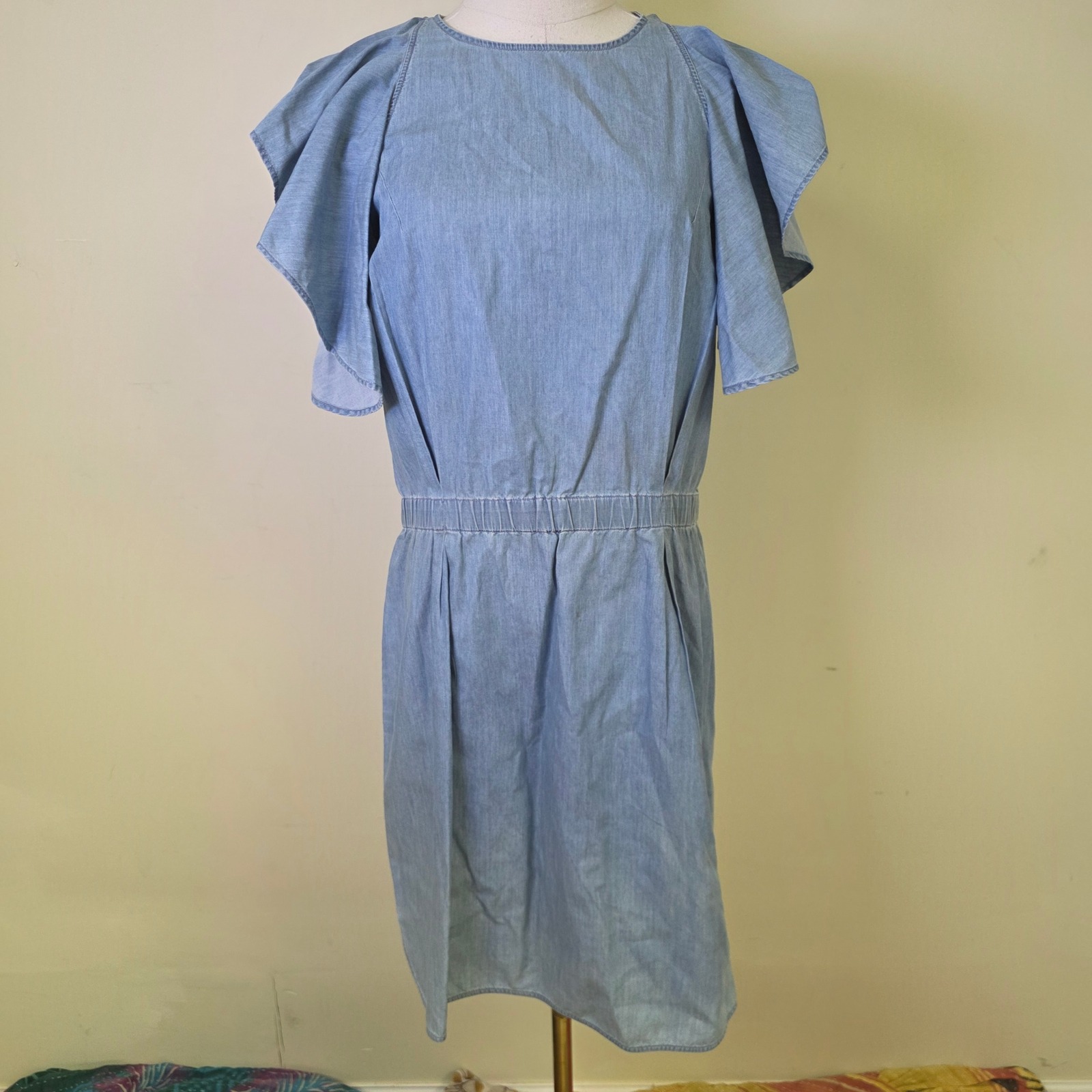 See By Chloe Denim Dress Light Blue Ruffle Sleeve Womens 6 Excellent